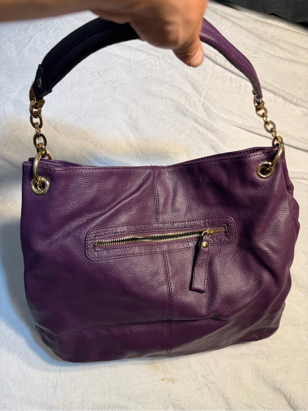 Deep Purple Pebbled Leather Shoulder Bag with Gold Hardware Lot of bags